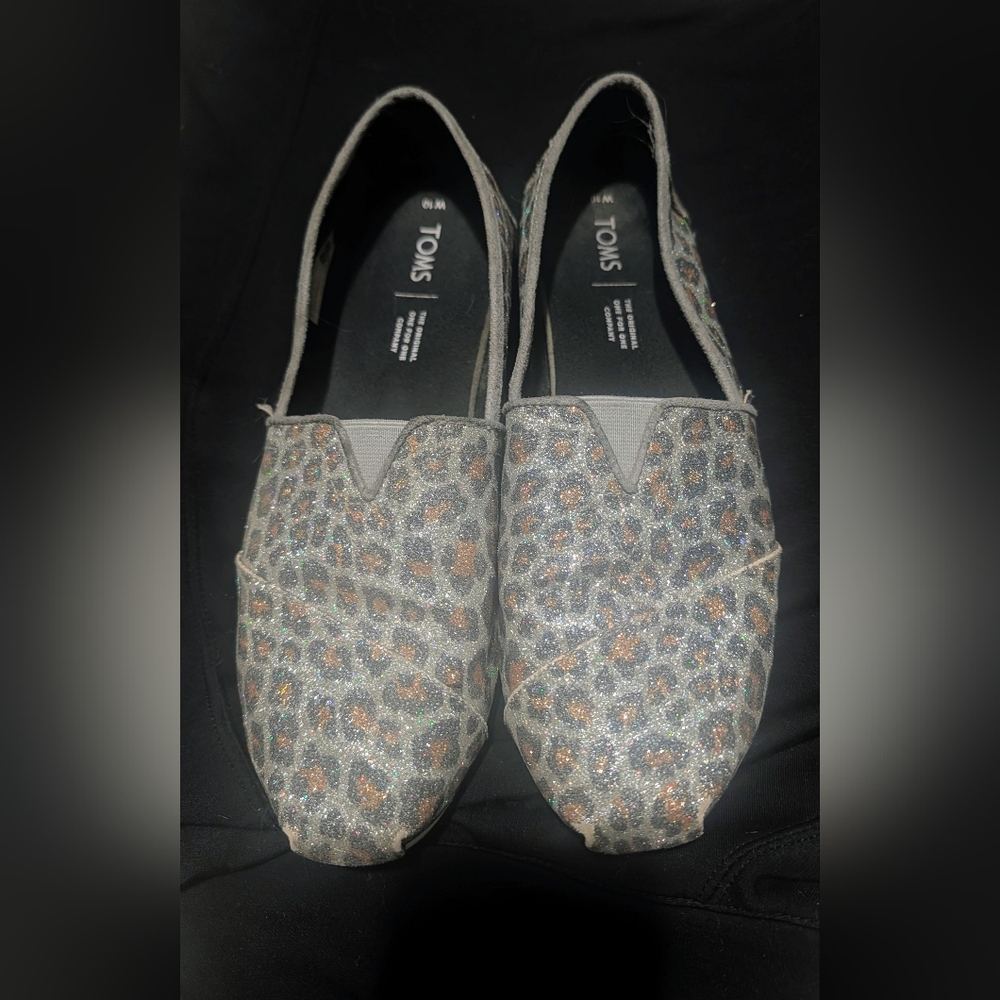 TOMS Women's Sparkle Leopard Flats - Silver and Brown